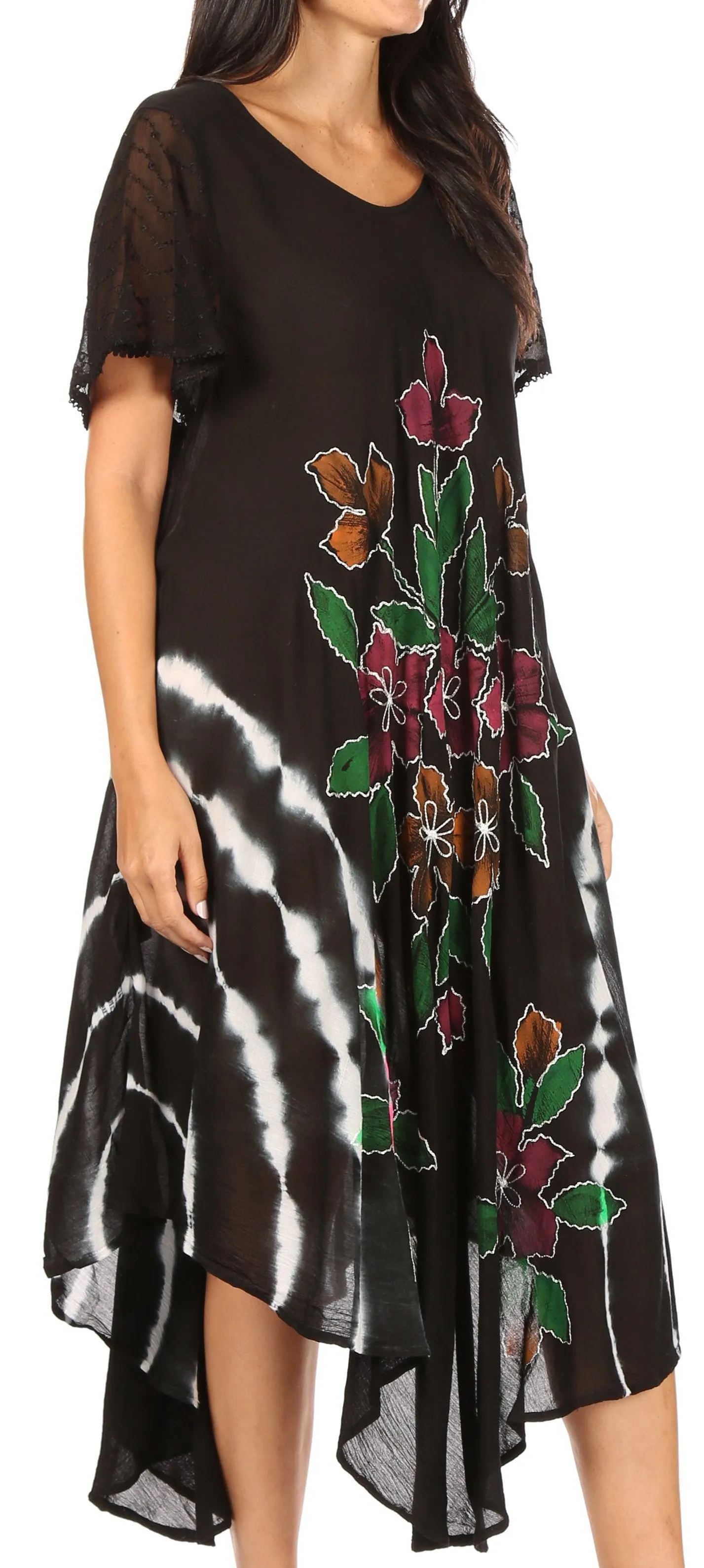 Sakkas Embroidered Painted Floral Cap Sleeve Rayon Dress