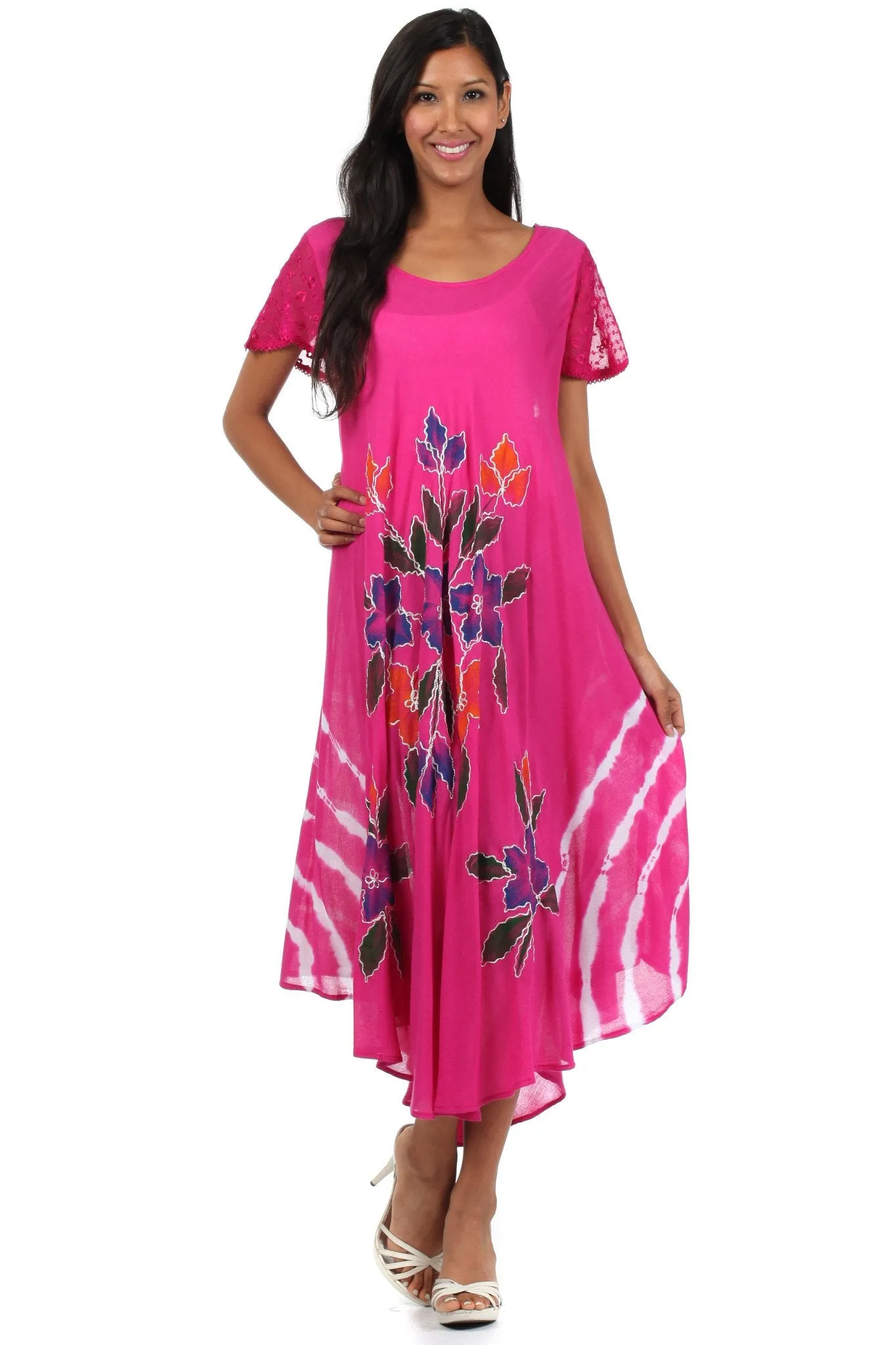 Sakkas Embroidered Painted Floral Cap Sleeve Rayon Dress