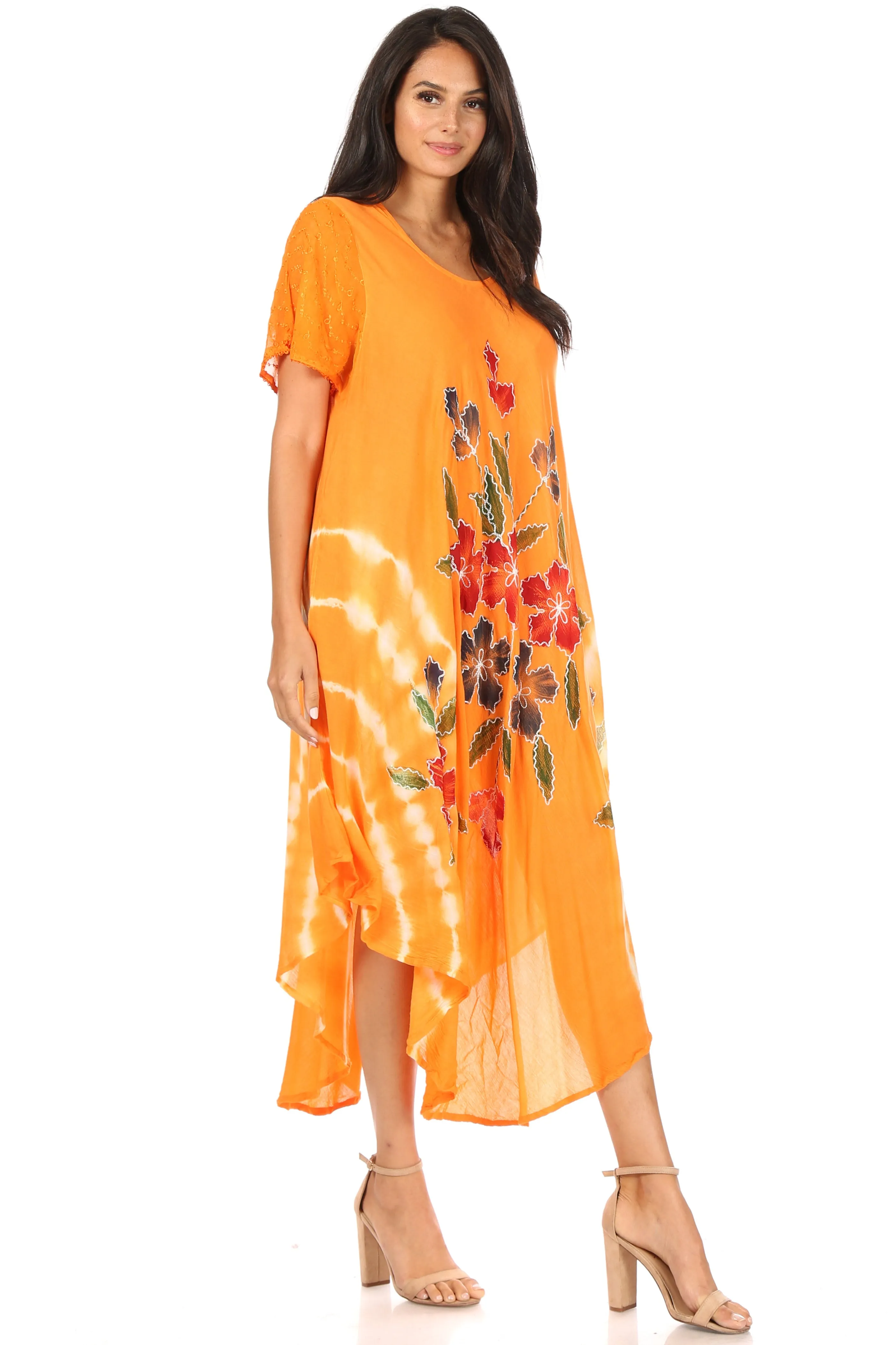 Sakkas Embroidered Painted Floral Cap Sleeve Rayon Dress