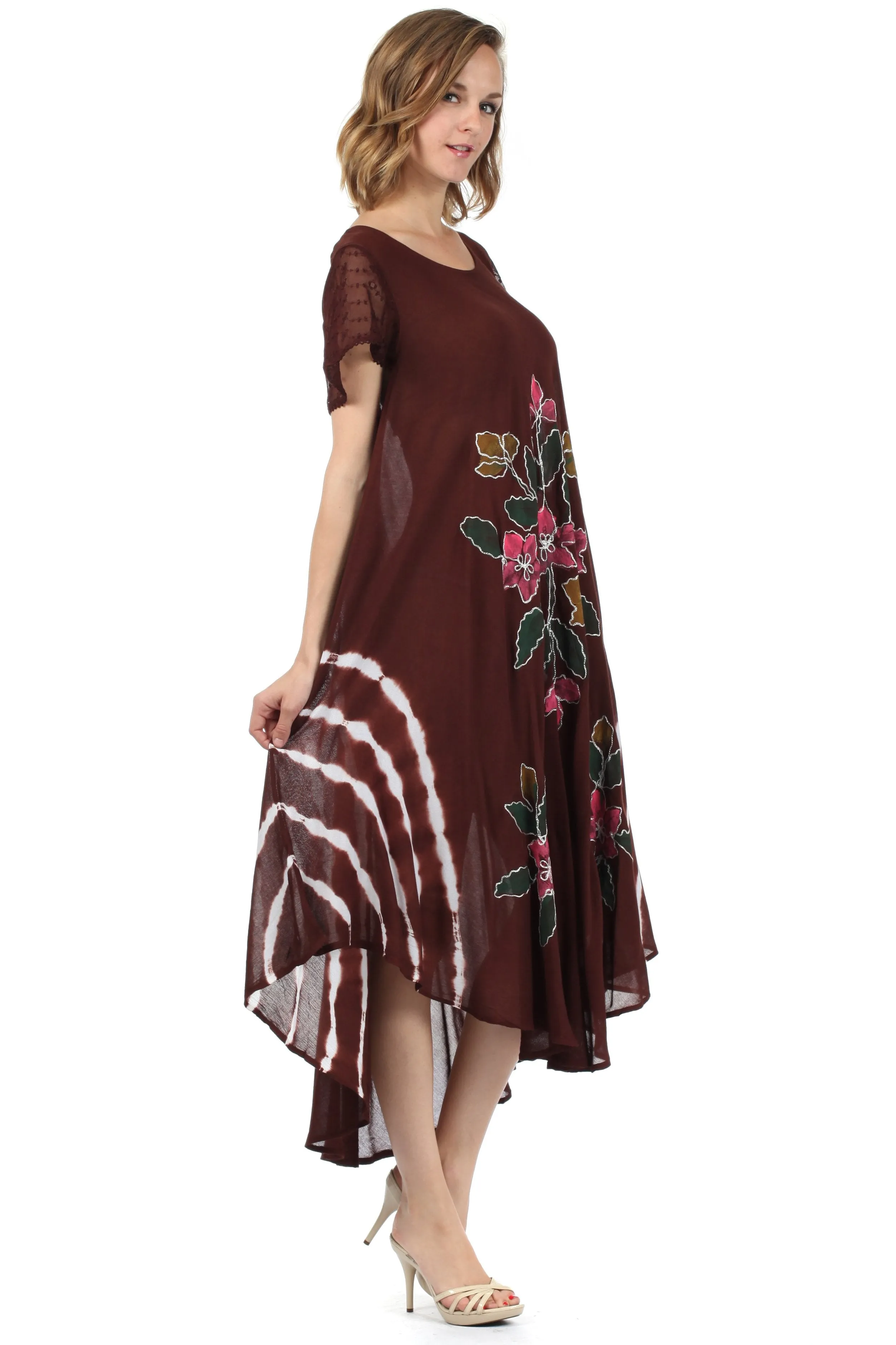 Sakkas Embroidered Painted Floral Cap Sleeve Rayon Dress