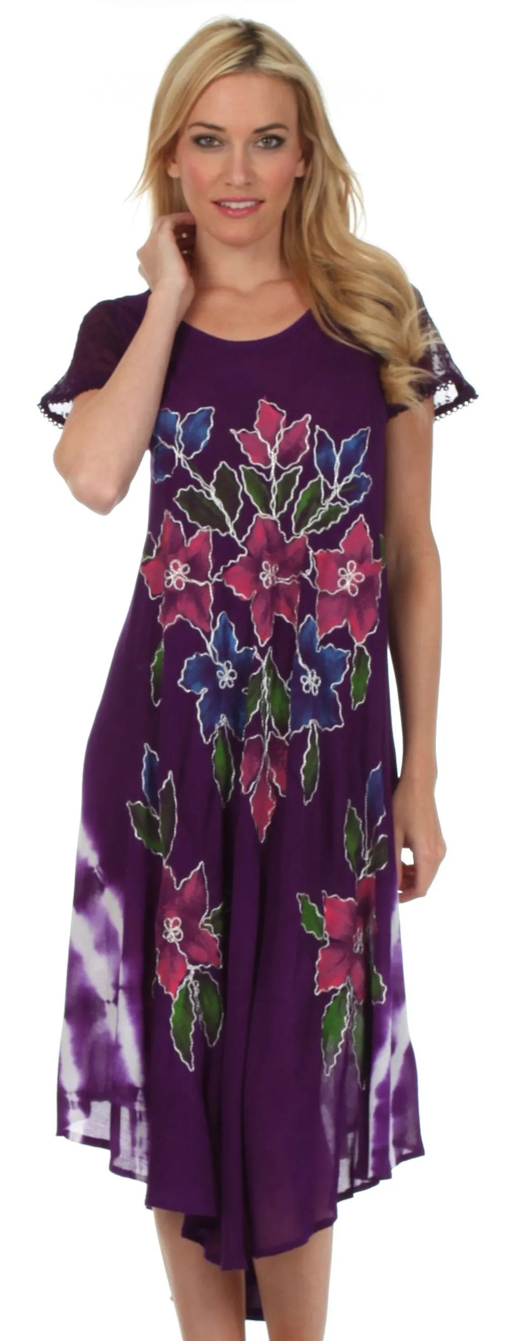 Sakkas Embroidered Painted Floral Cap Sleeve Rayon Dress