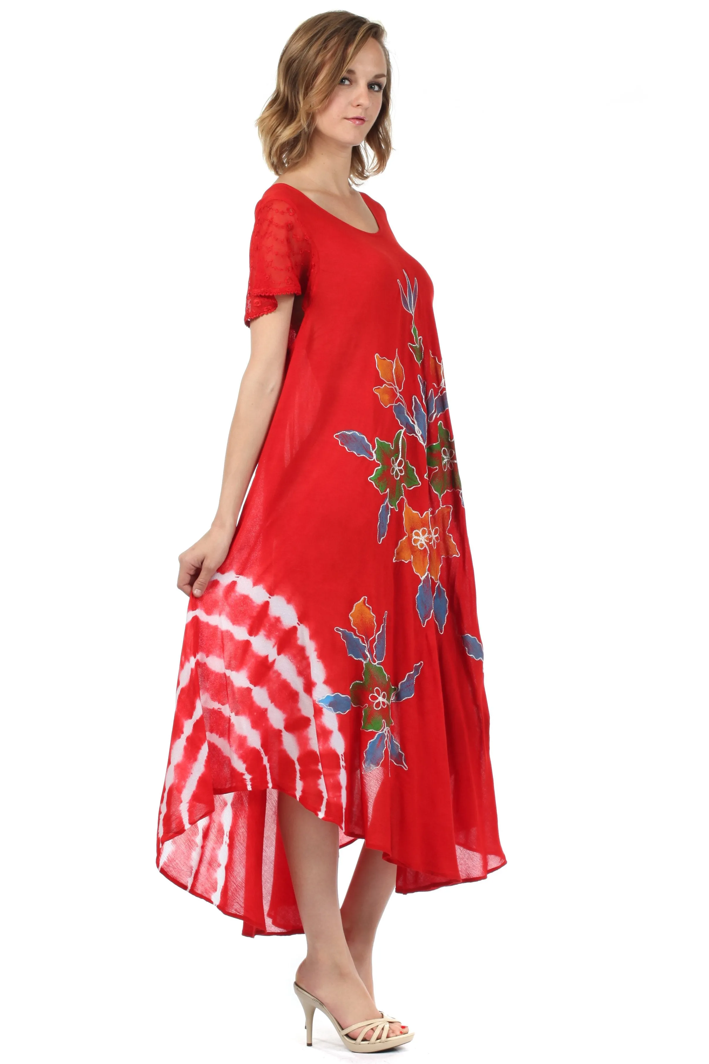 Sakkas Embroidered Painted Floral Cap Sleeve Rayon Dress