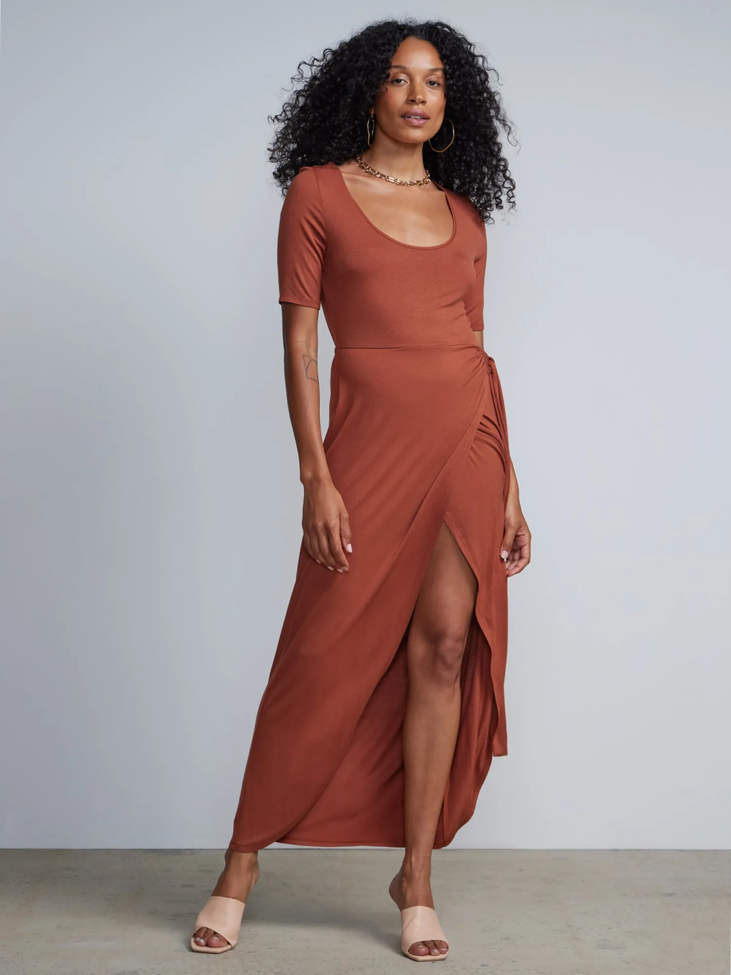 Sarong Drape Detailed Maxi Dress