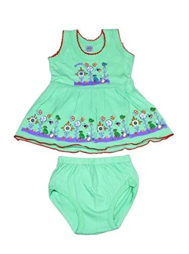 Sathiyas Akash 100% Hosiery cotton Baby Girls Colorful Fancy Dresses - (Set of 5 Dresses) (0-3 Months)