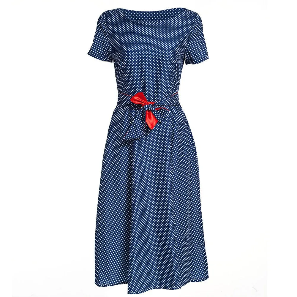 Short Sleeve O-Neck Knee-Length Summer Retro Style Women Dresses - female vestidos