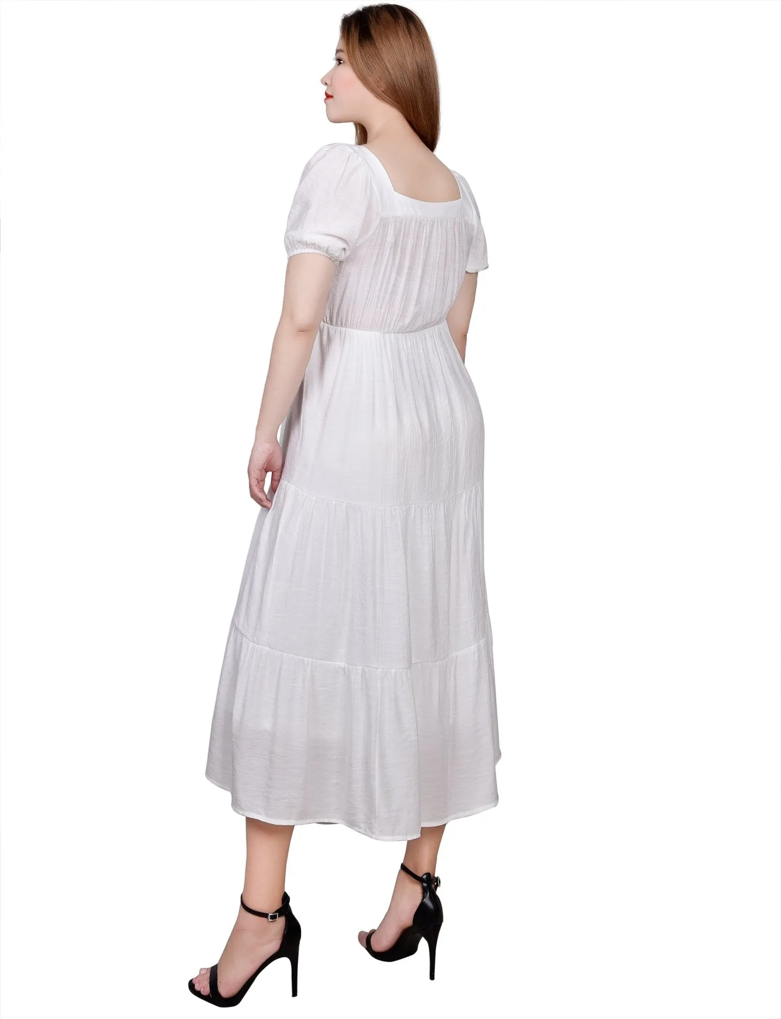 Short Sleeve Tiered Midi Dress - Petite