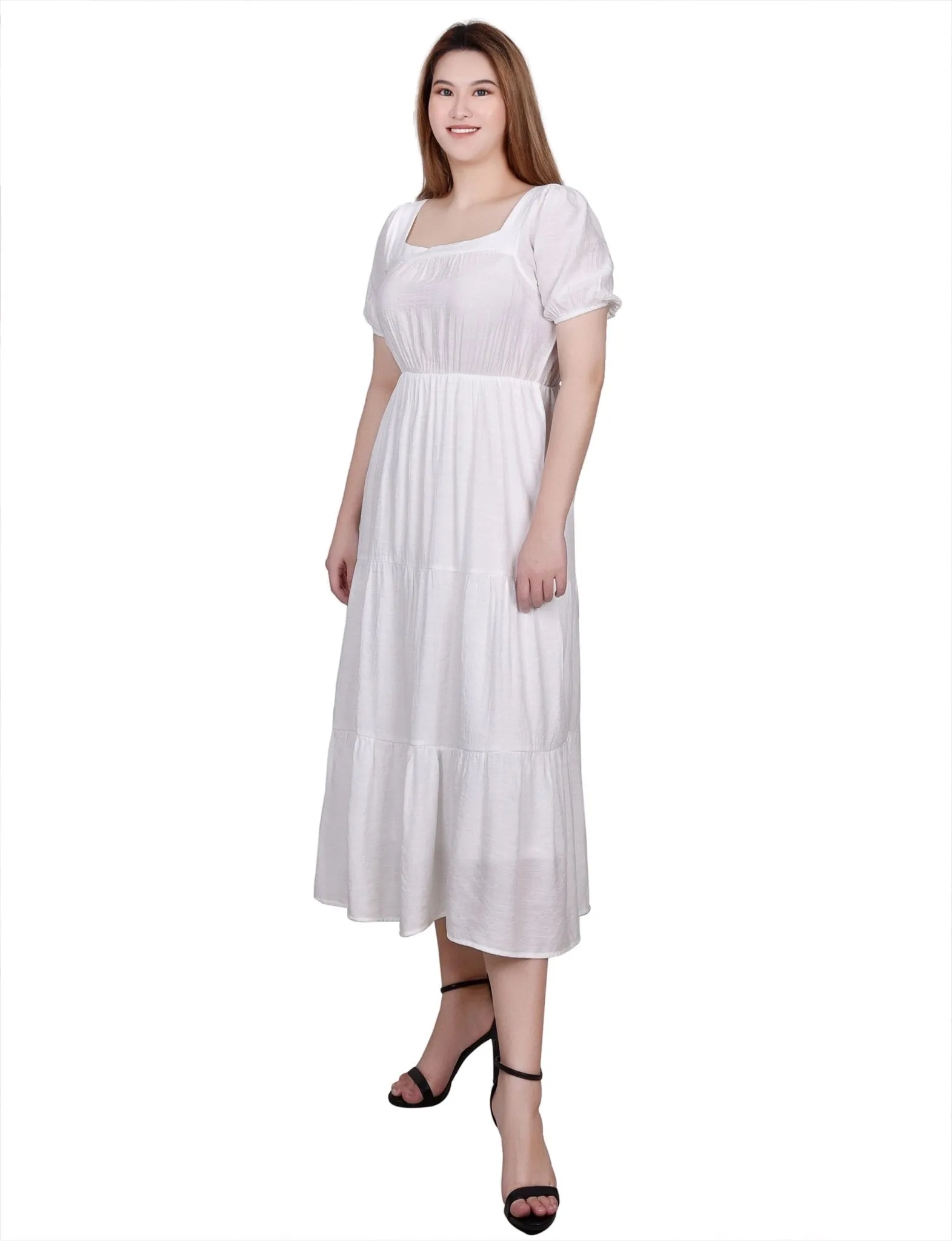 Short Sleeve Tiered Midi Dress - Petite