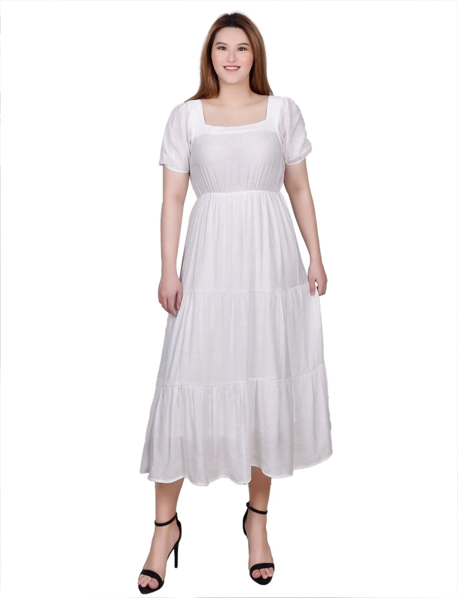 Short Sleeve Tiered Midi Dress - Petite