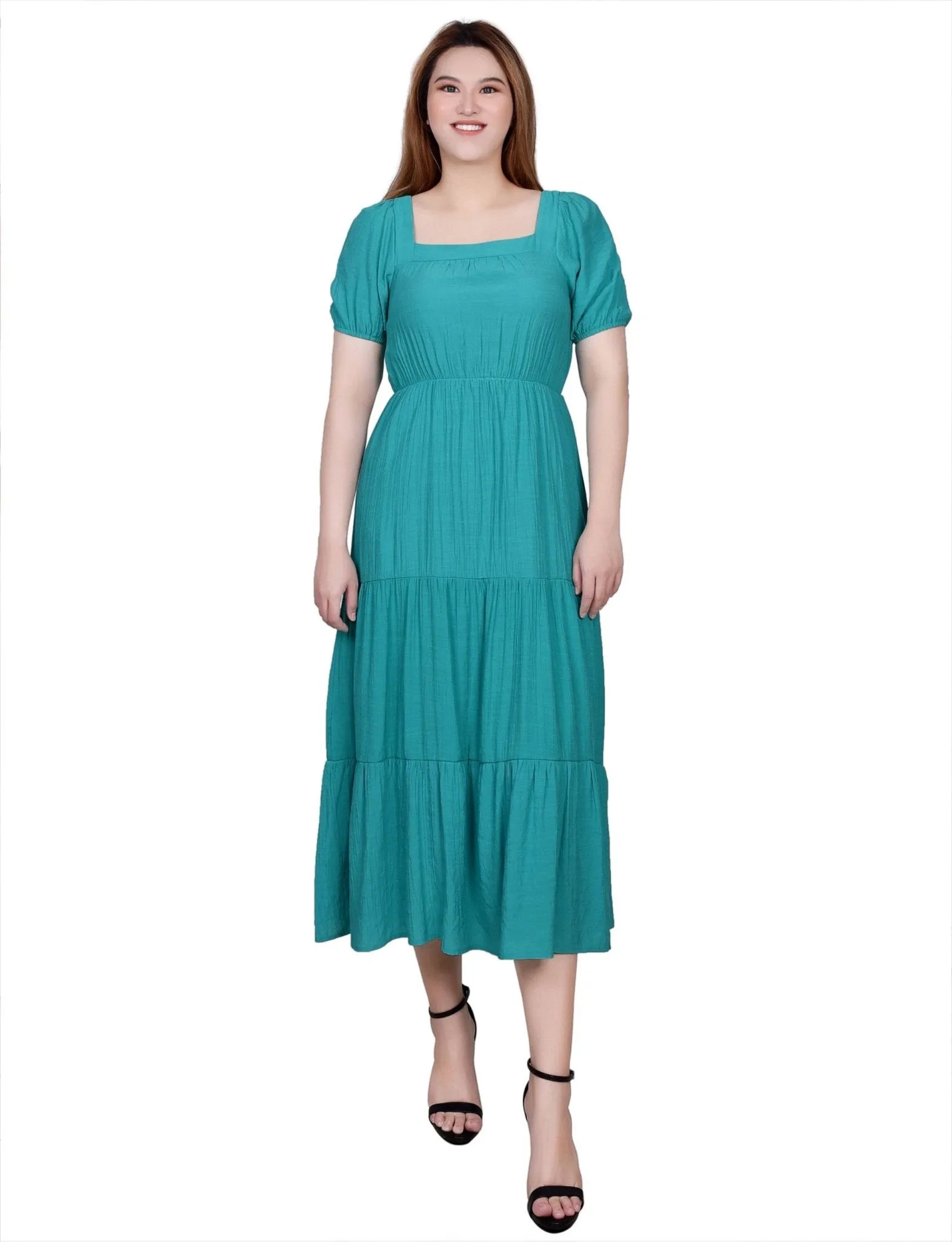 Short Sleeve Tiered Midi Dress - Petite