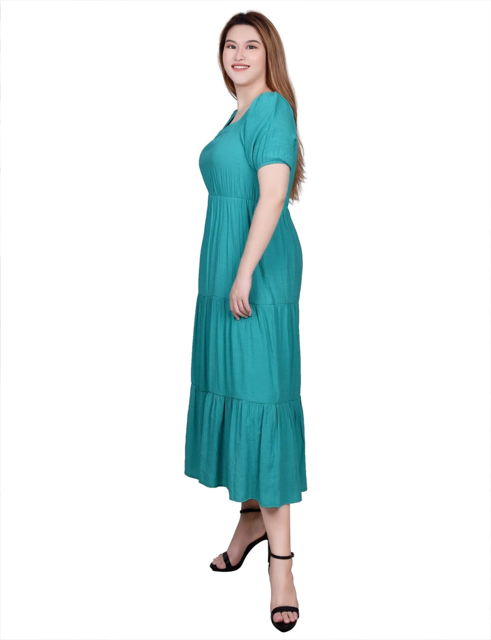 Short Sleeve Tiered Midi Dress - Petite