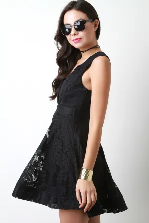 Sleeveless Lace Surplice Ruffle Dress