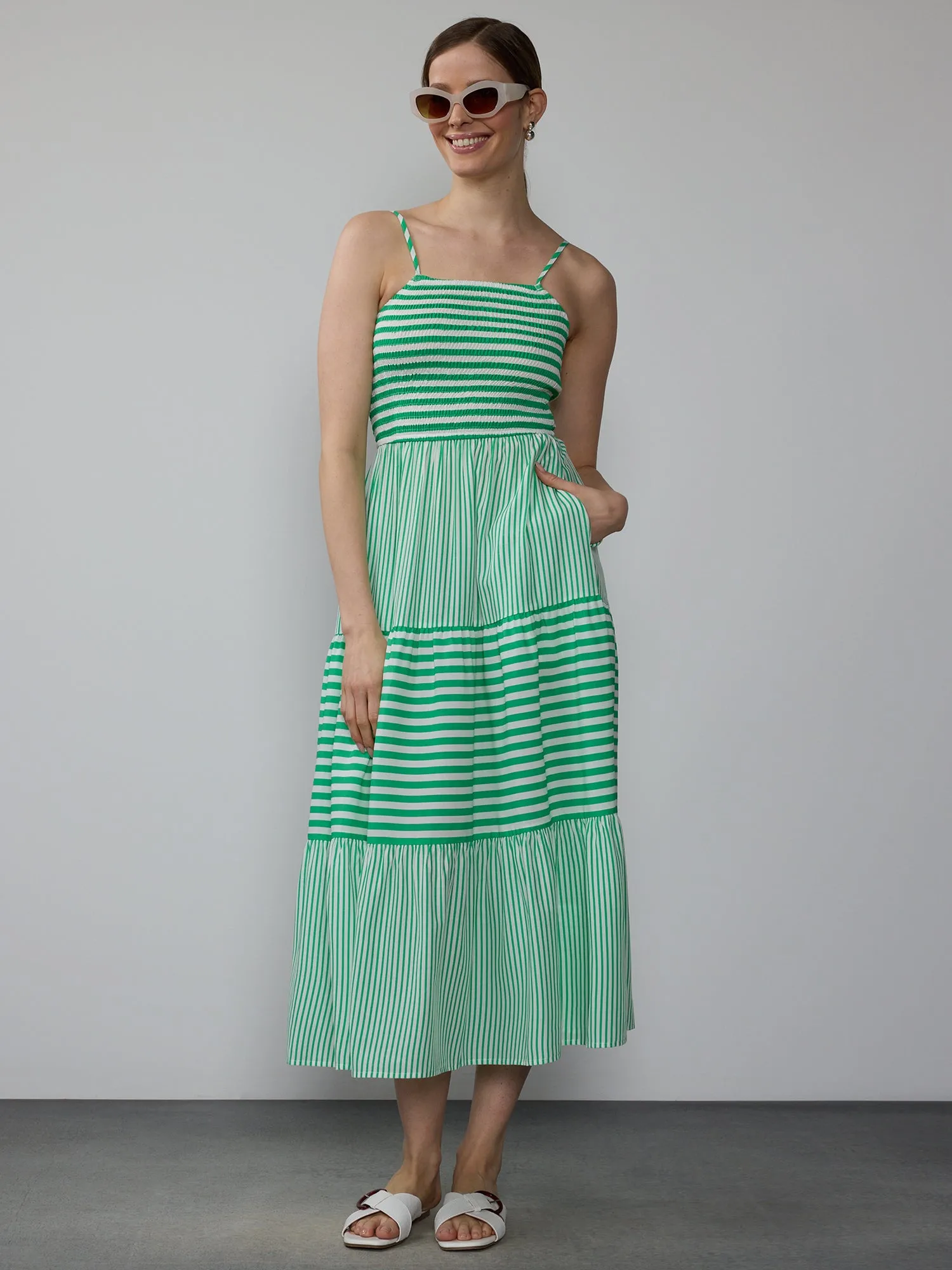 Sleeveless Smock Striped Maxi Dress