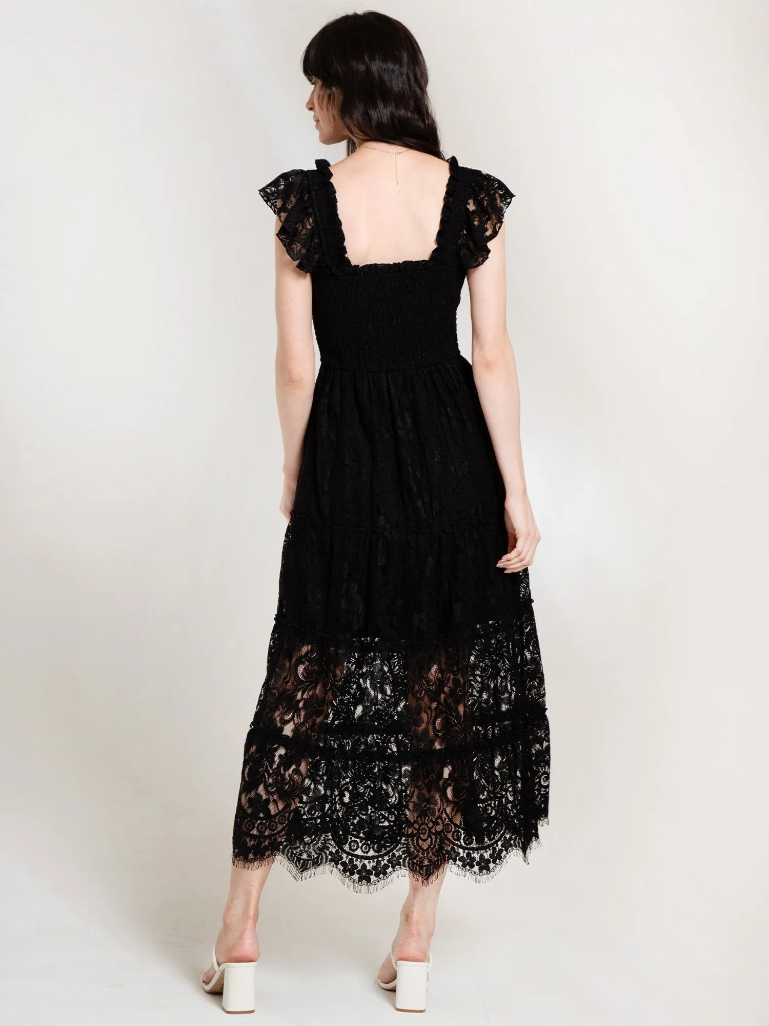 Sleeveless Smocked Lace Tiered Dress - Lena