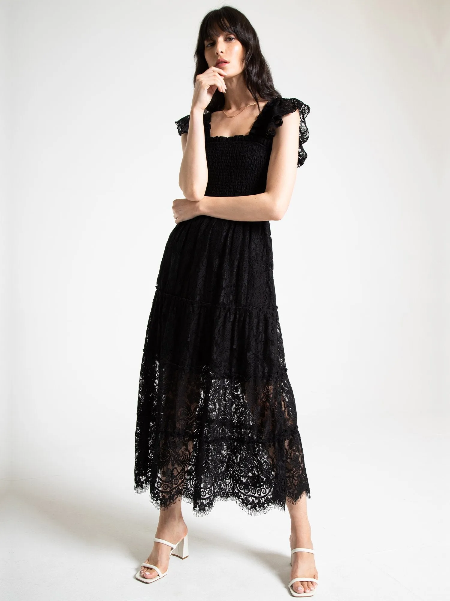 Sleeveless Smocked Lace Tiered Dress - Lena