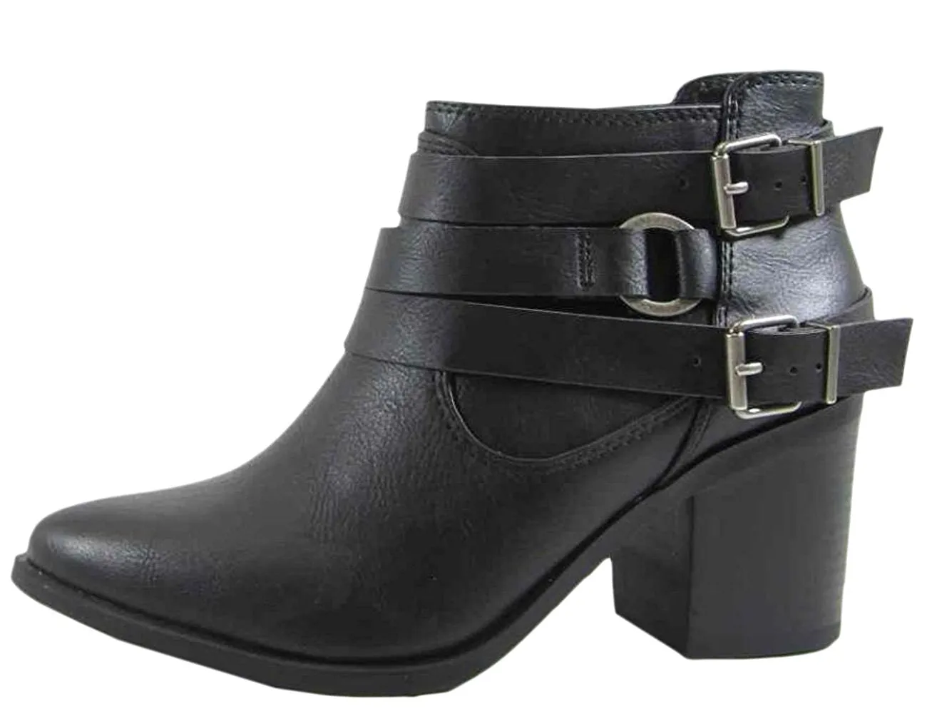 Soda Women's Strappy Buckle Moto Stacked Chunky Heel Ankle Bootie