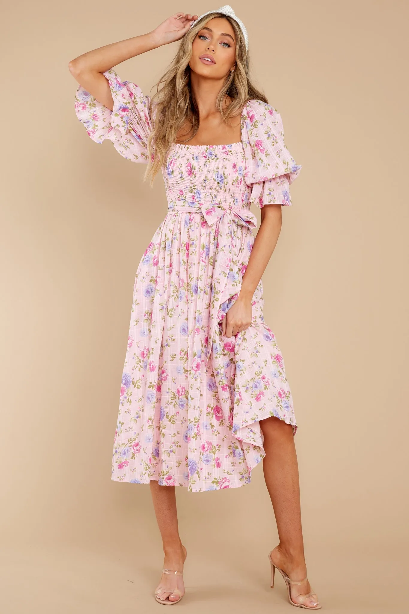 Someone I Adore Pink Multi Floral Print Cotton Midi Dress