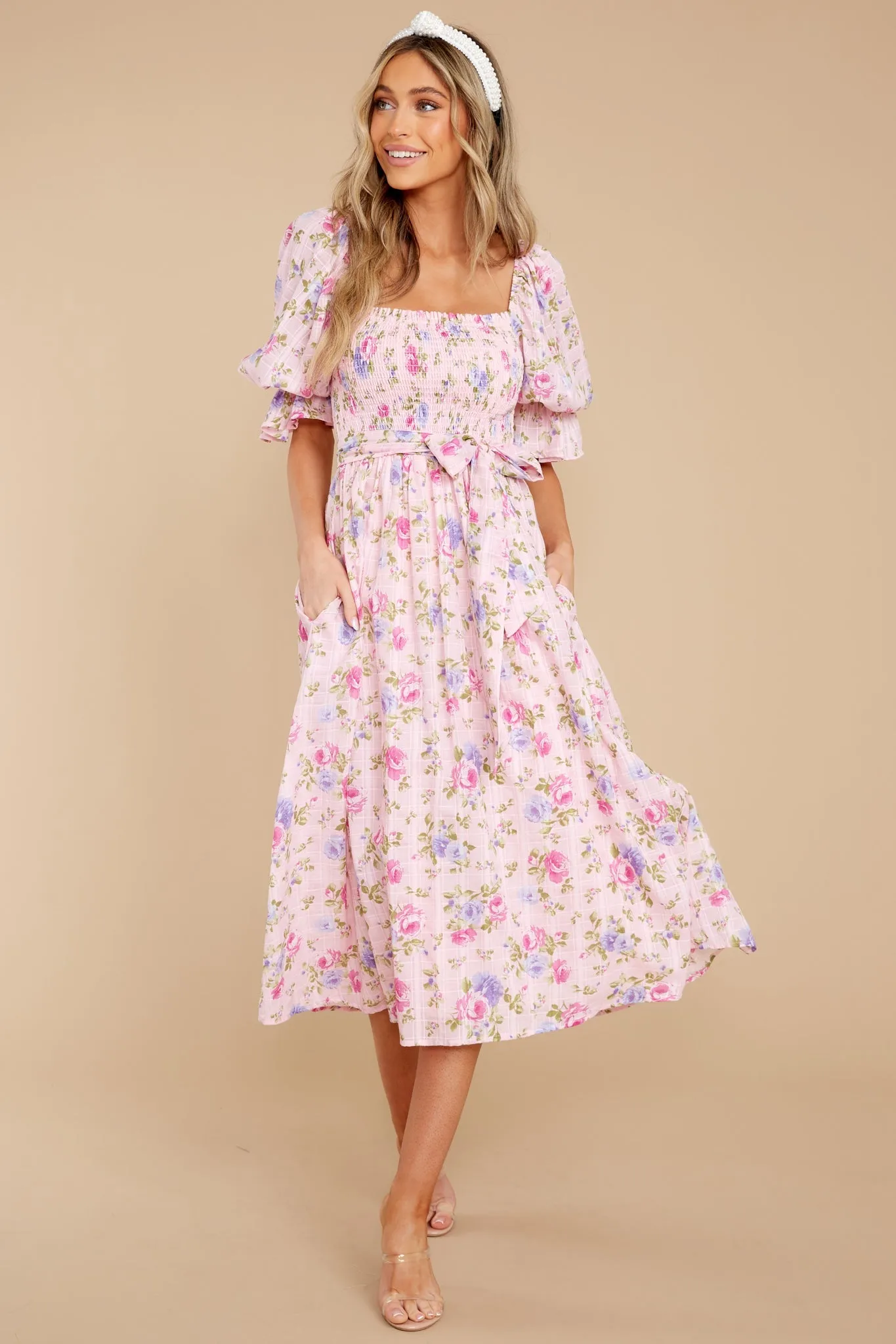 Someone I Adore Pink Multi Floral Print Cotton Midi Dress