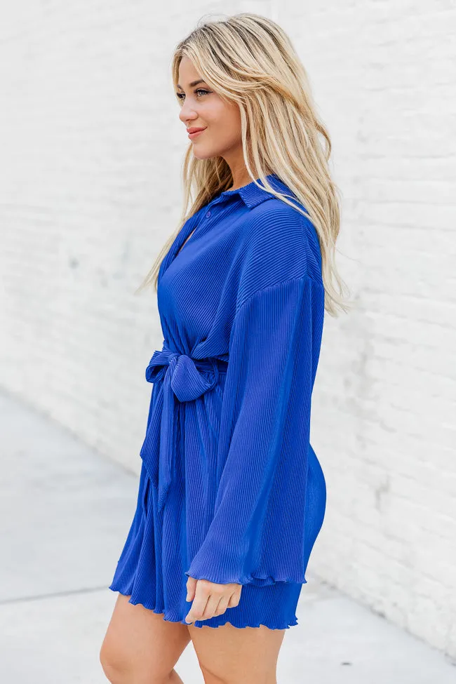 Something To Say Cobalt Blue Plisse Mini Button Up Dress FINAL SALE