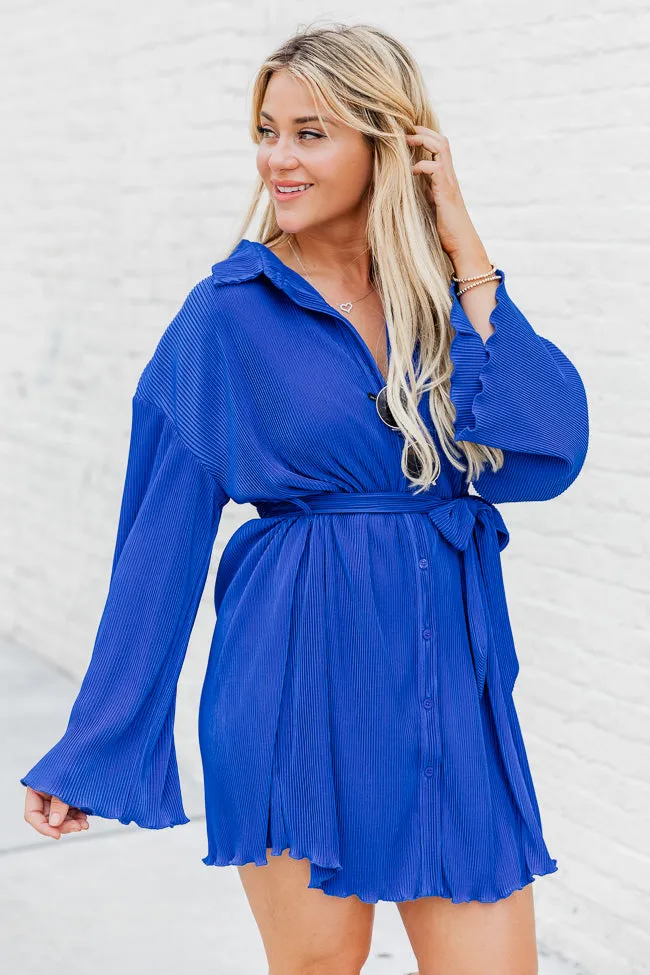 Something To Say Cobalt Blue Plisse Mini Button Up Dress FINAL SALE