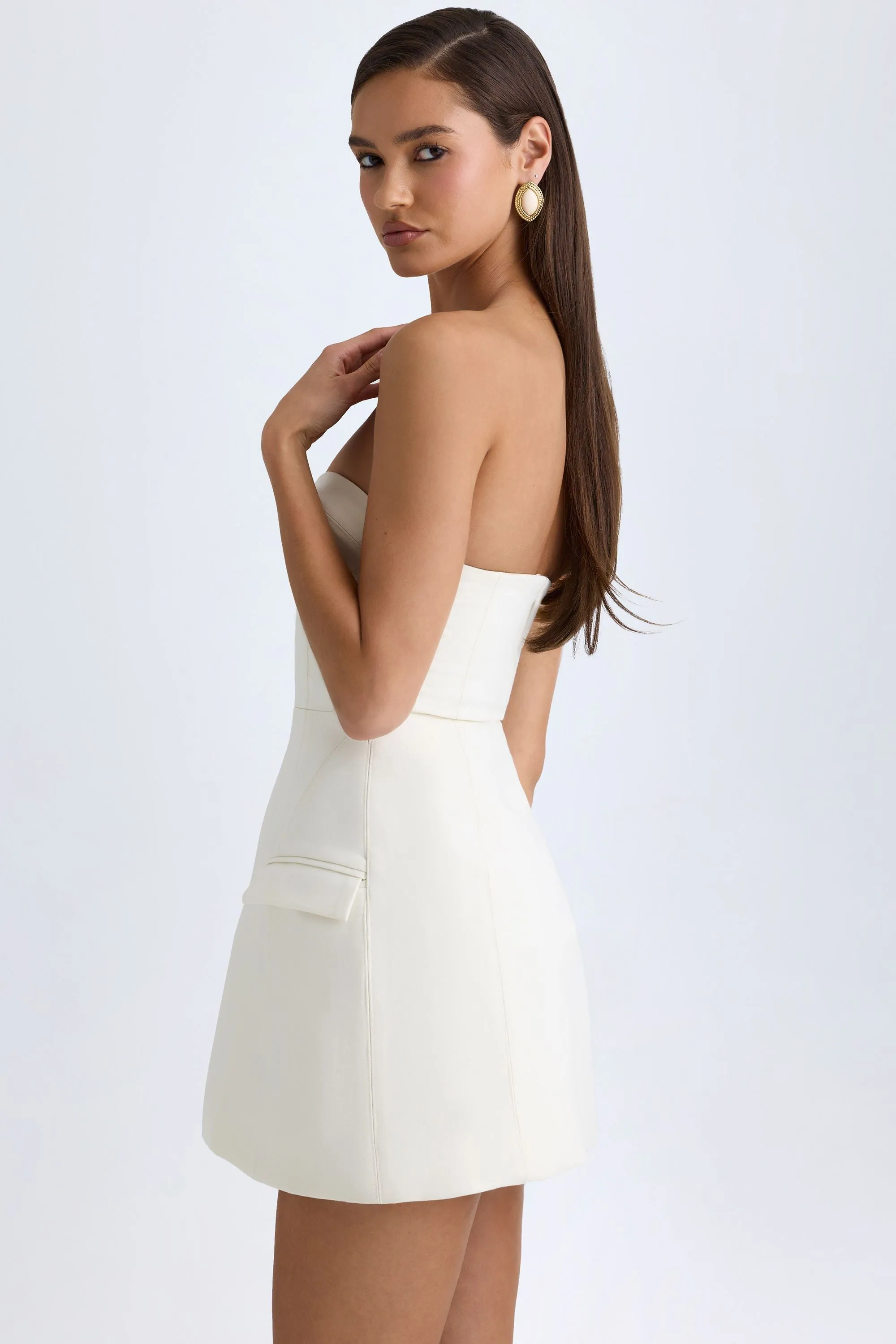 Strapless Structured Tulip Mini Dress in Vanilla