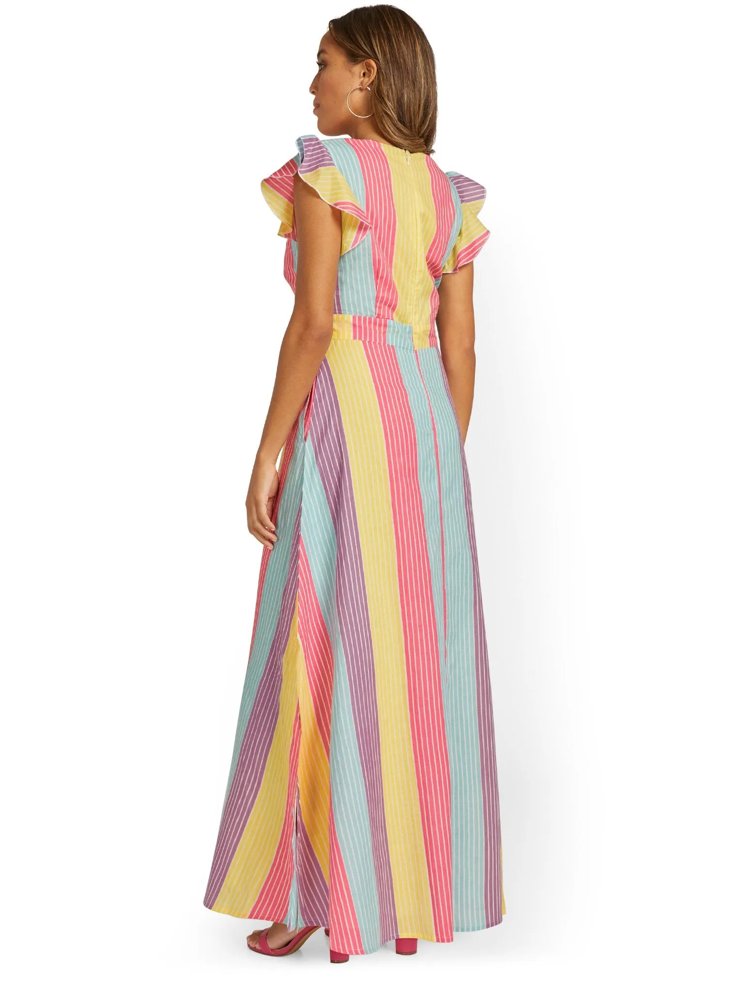 Striped V-Neck Poplin Maxi Dress