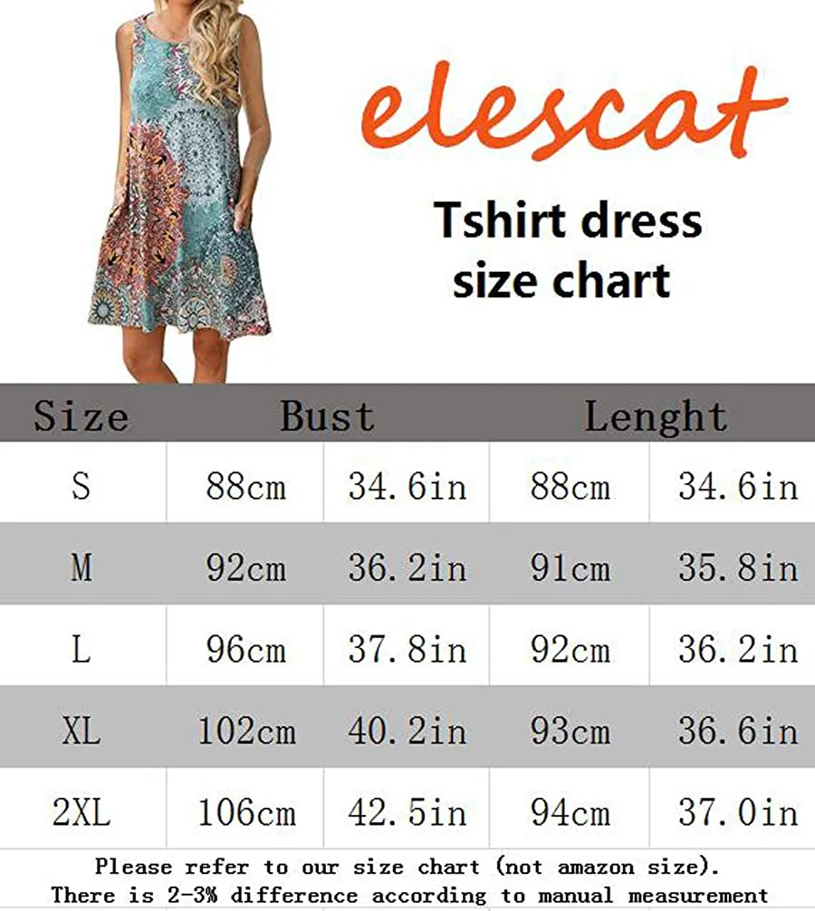 Summer Dresses for Women Beach Floral Tshirt Sundress Sleeveless Pockets Casual Loose Tank Dress