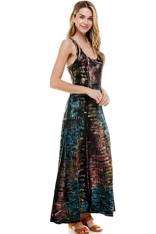 T-Party Racer Back Tie Dye Maxi Dress - Black