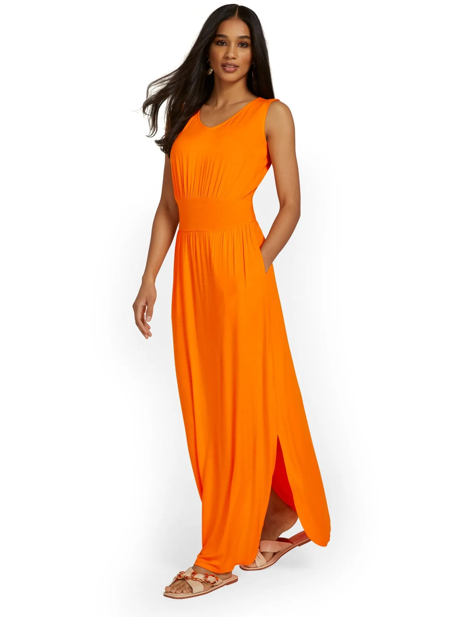 Tall Ruched Side-Slit Maxi Dress