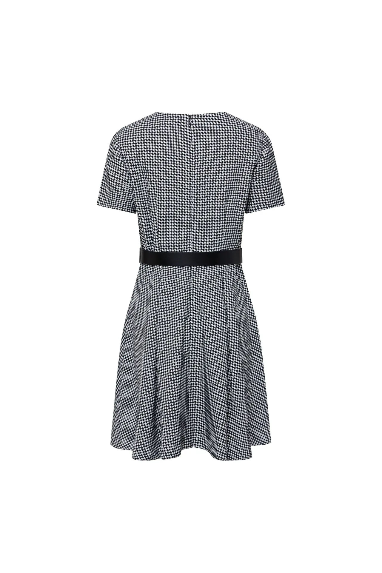 Twiggy Stretchable Houndstooth Jacquard High Waist Dress with Belt