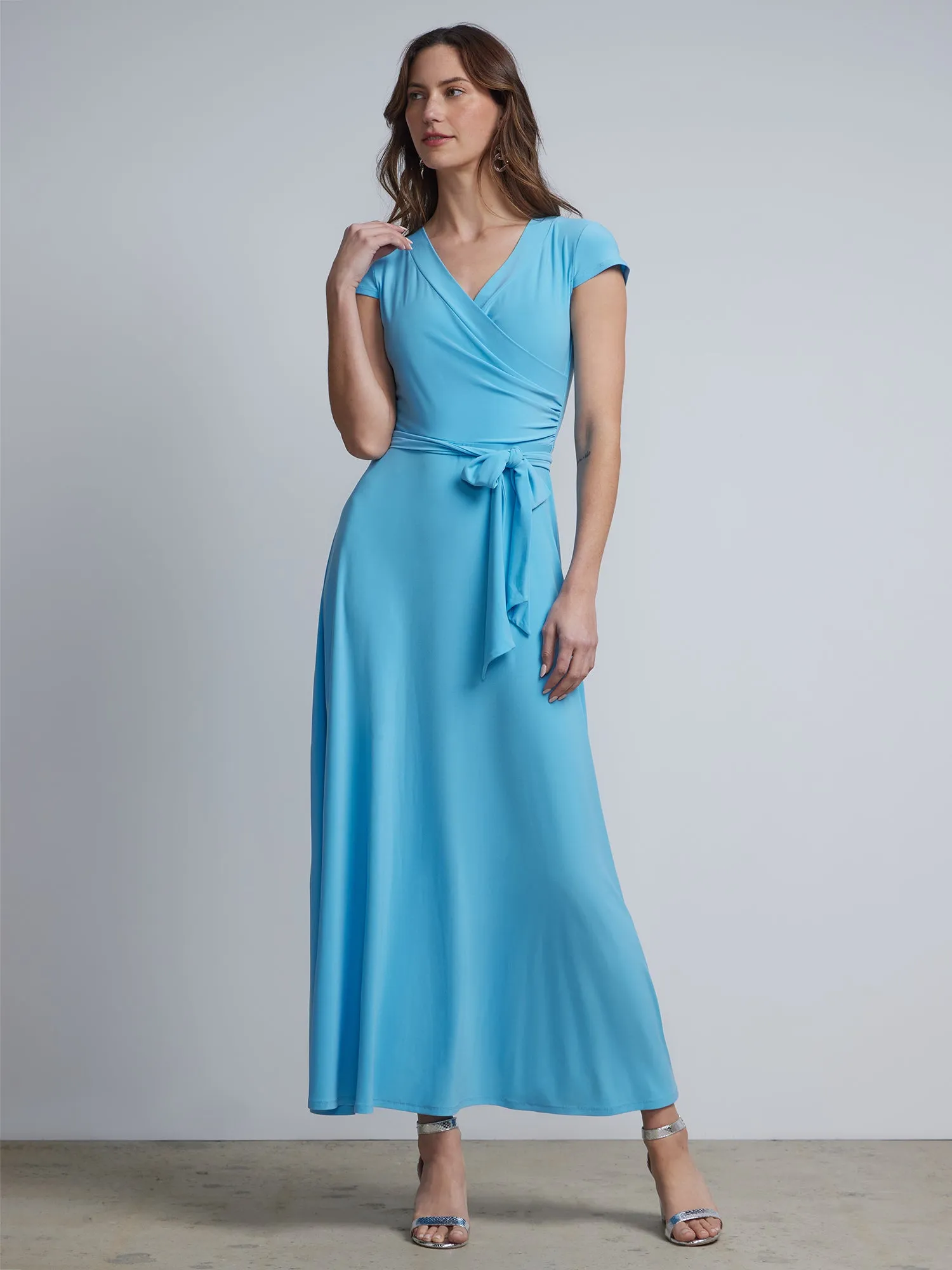 V-Neck Knit Wrap Maxi Dress