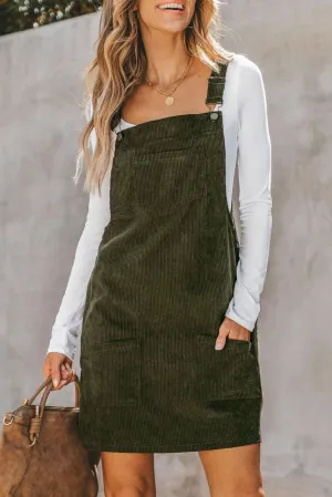 Vineyard Green Corduroy Sleeveless Pocketed Overall Dress