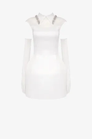 White Satin Fit & Flare Collared Mini Dress