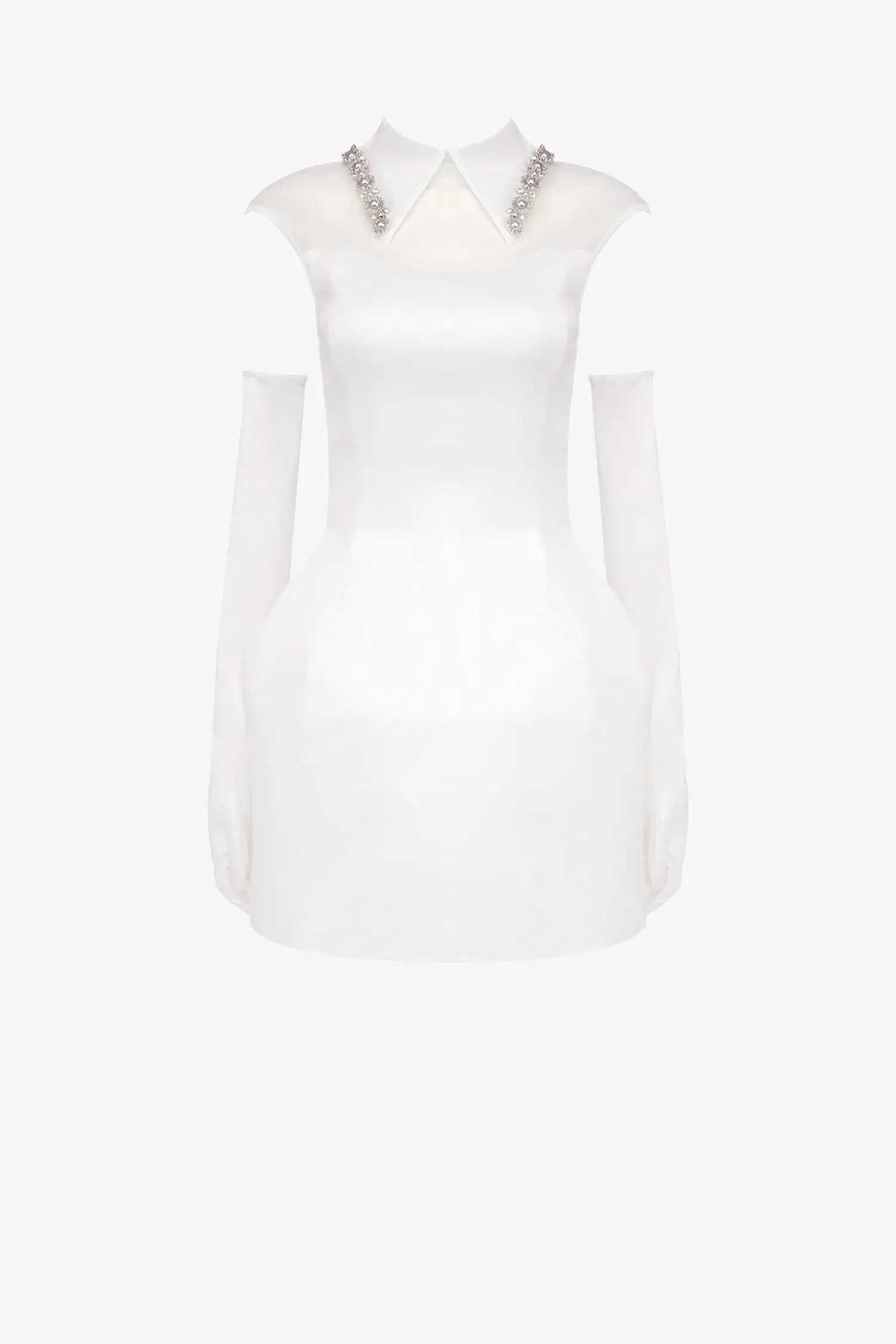 White Satin Fit & Flare Collared Mini Dress