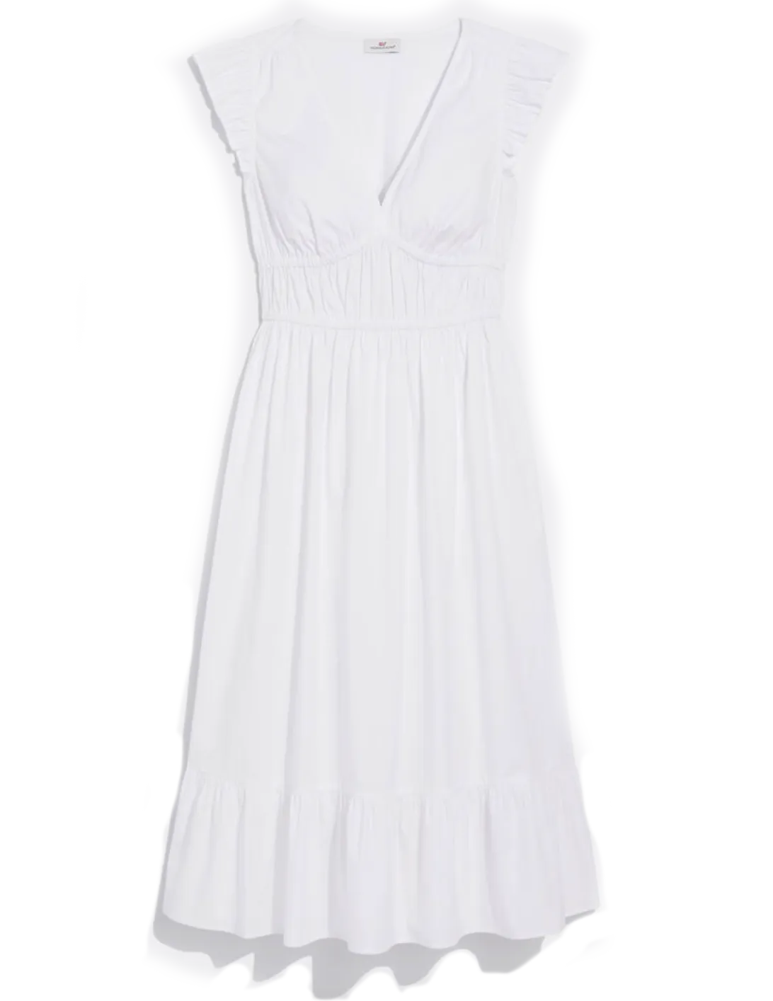 Ws Poplin V-Neck Midi Dress White Cap