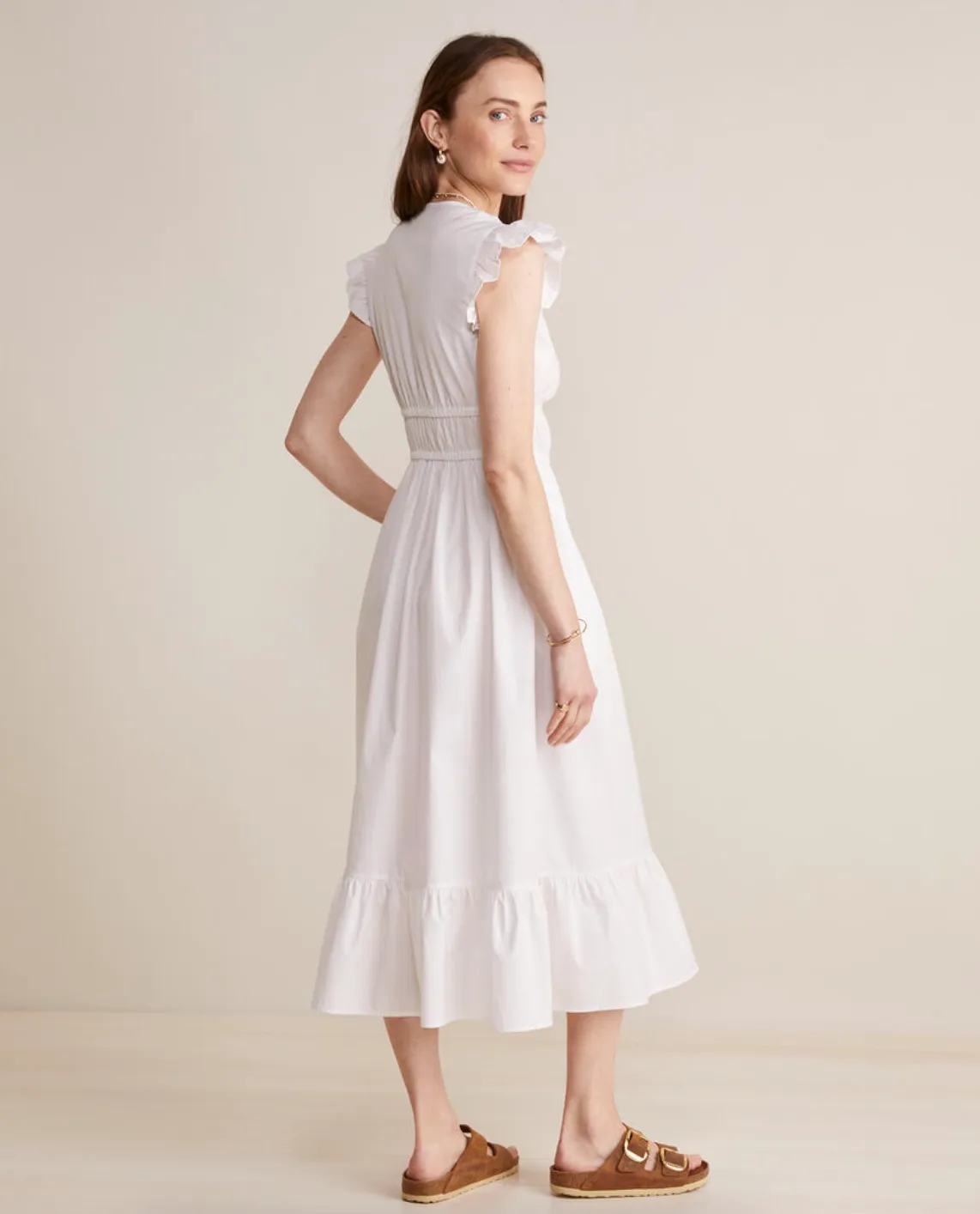 Ws Poplin V-Neck Midi Dress White Cap