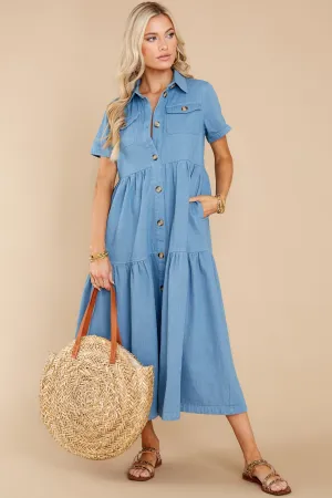 Your Best Self Chambray Button Up Midi Dress